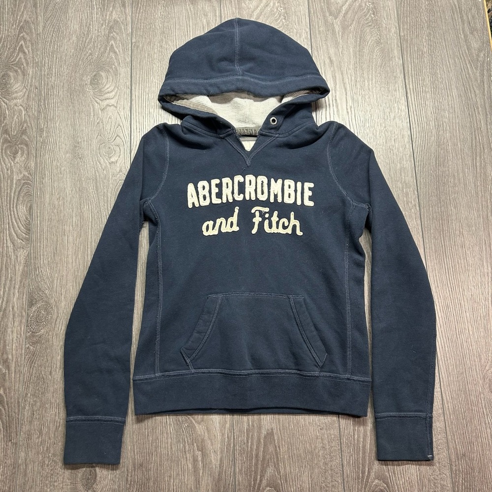 Vintage Y2K Abercrombie & Fitch Medium Navy Blue Logo Hoodie Sweatshirt Womens